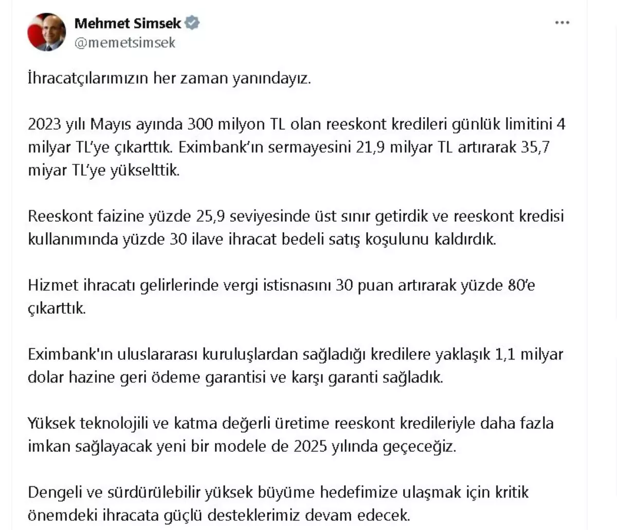 Bakan Şimşek’ten İhracat Destek Müjdesi